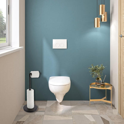 Porte-papier hygiénique élégant avec bras pliant et réserve, support compact en métal autoportant - Diamètre 8 pouces X 22 H