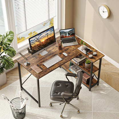 Petit bureau en L avec étagères de rangement Bureau d'ordinateur d'angle