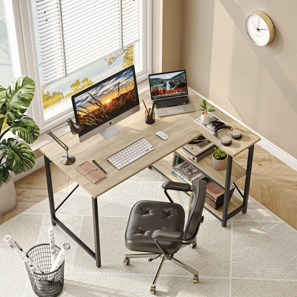 Petit bureau en L avec étagères de rangement Bureau d'ordinateur d'angle