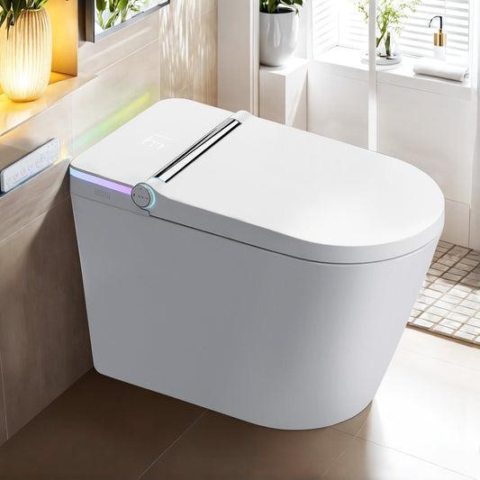 Toilettes intelligentes, bidet monobloc pour salle de bain, toilettes allongées modernes avec eau chaude, double chasse d'eau automatique, fonctionnement par capteur de pied