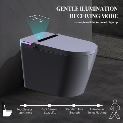 Toilettes intelligentes, bidet monobloc pour salle de bain, toilettes allongées modernes avec eau chaude, double chasse d'eau automatique, fonctionnement par capteur de pied