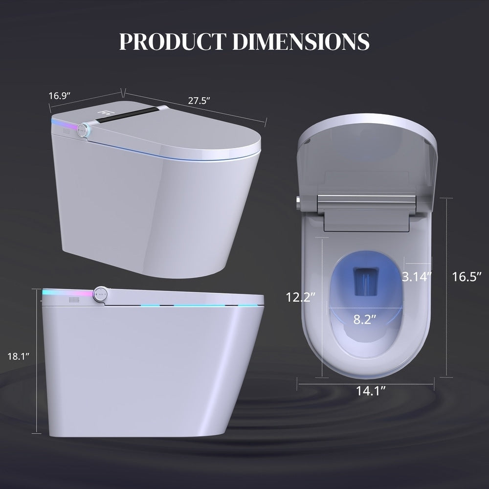 Toilettes intelligentes, bidet monobloc pour salle de bain, toilettes allongées modernes avec eau chaude, double chasse d'eau automatique, fonctionnement par capteur de pied