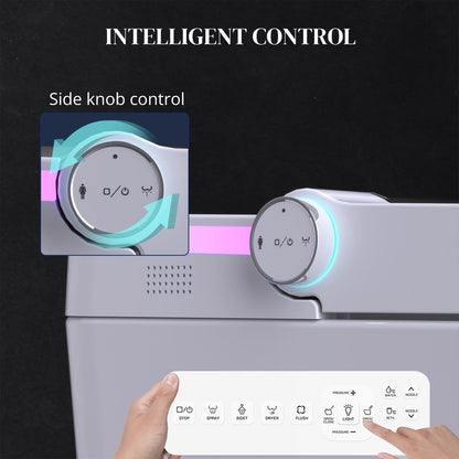 Toilettes intelligentes, bidet monobloc pour salle de bain, toilettes allongées modernes avec eau chaude, double chasse d'eau automatique, fonctionnement par capteur de pied