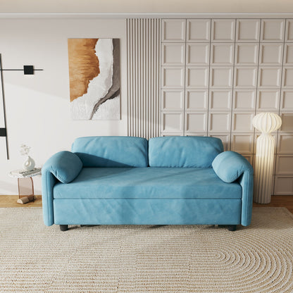 Sofa Showcase: 54 Velvet Blue Sofa Bed - A Dual-Purpose Living Room Gem with a Retractable Bed Option