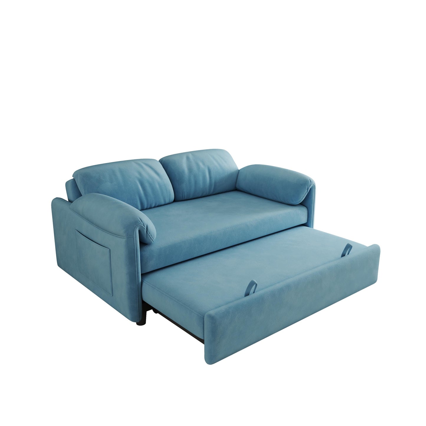 Sofa Showcase: 54 Velvet Blue Sofa Bed - A Dual-Purpose Living Room Gem with a Retractable Bed Option