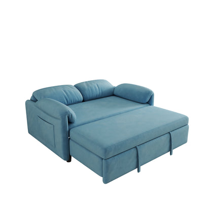 Sofa Showcase: 54 Velvet Blue Sofa Bed - A Dual-Purpose Living Room Gem with a Retractable Bed Option