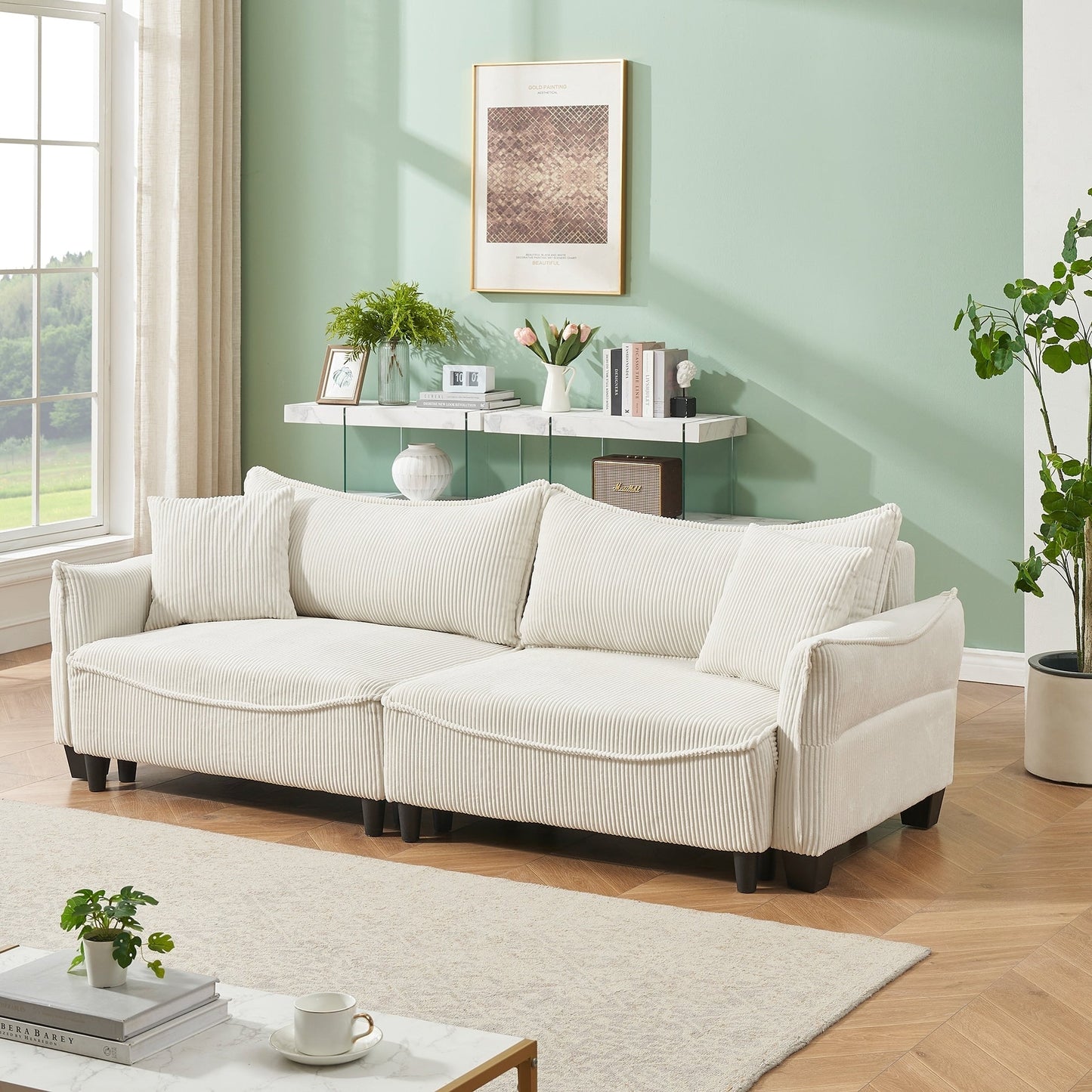 Sofa can be Converted into A Sofa Bed with Two Throw Pillows