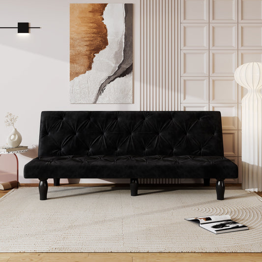 Sofa-to-Bed Evolution: 66 Black Velvet Sofa Bed Transforms Seamlessly, Ideal for Family Living Rooms,Apartments,and Bedrooms