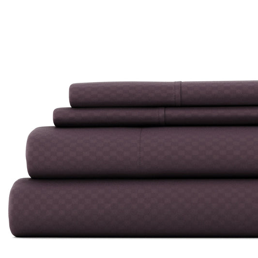 Ensemble de draps à poche profonde Soft Essentials doublement brossé à carreaux gaufrés, 4 pièces