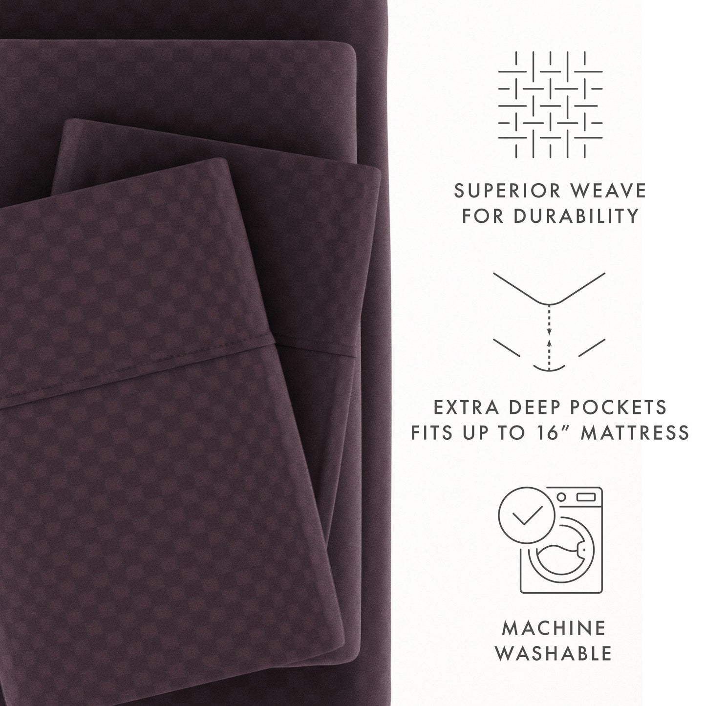 Ensemble de draps à poche profonde Soft Essentials doublement brossé à carreaux gaufrés, 4 pièces