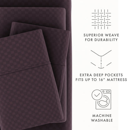 Ensemble de draps à poche profonde Soft Essentials doublement brossé à carreaux gaufrés, 4 pièces