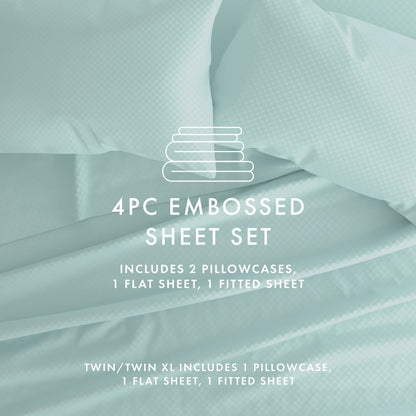 Ensemble de draps à poche profonde Soft Essentials doublement brossé à carreaux gaufrés, 4 pièces