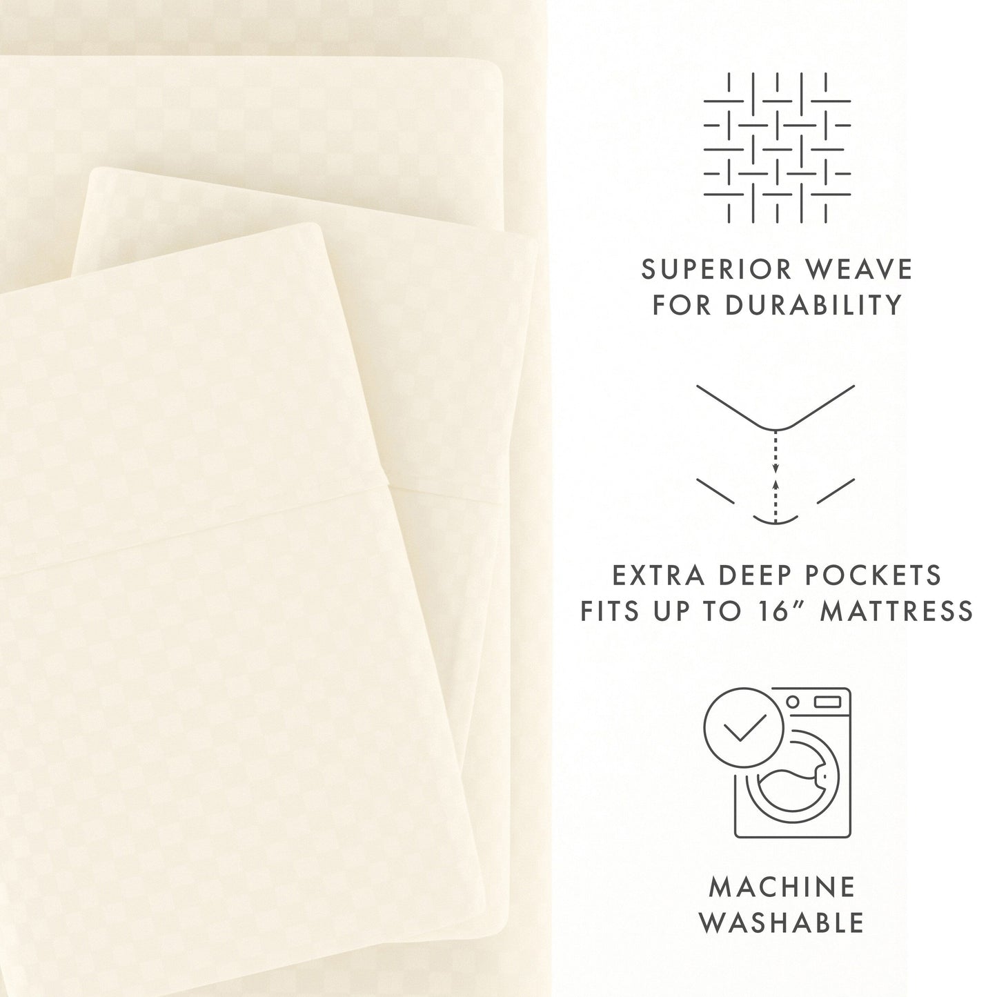 Ensemble de draps à poche profonde Soft Essentials doublement brossé à carreaux gaufrés, 4 pièces