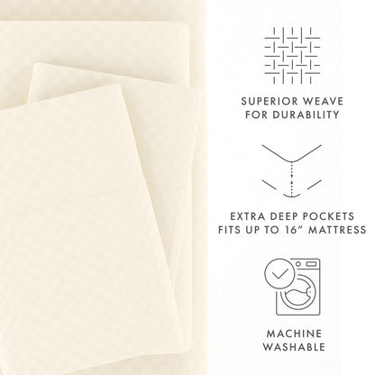 Ensemble de draps à poche profonde Soft Essentials doublement brossé à carreaux gaufrés, 4 pièces