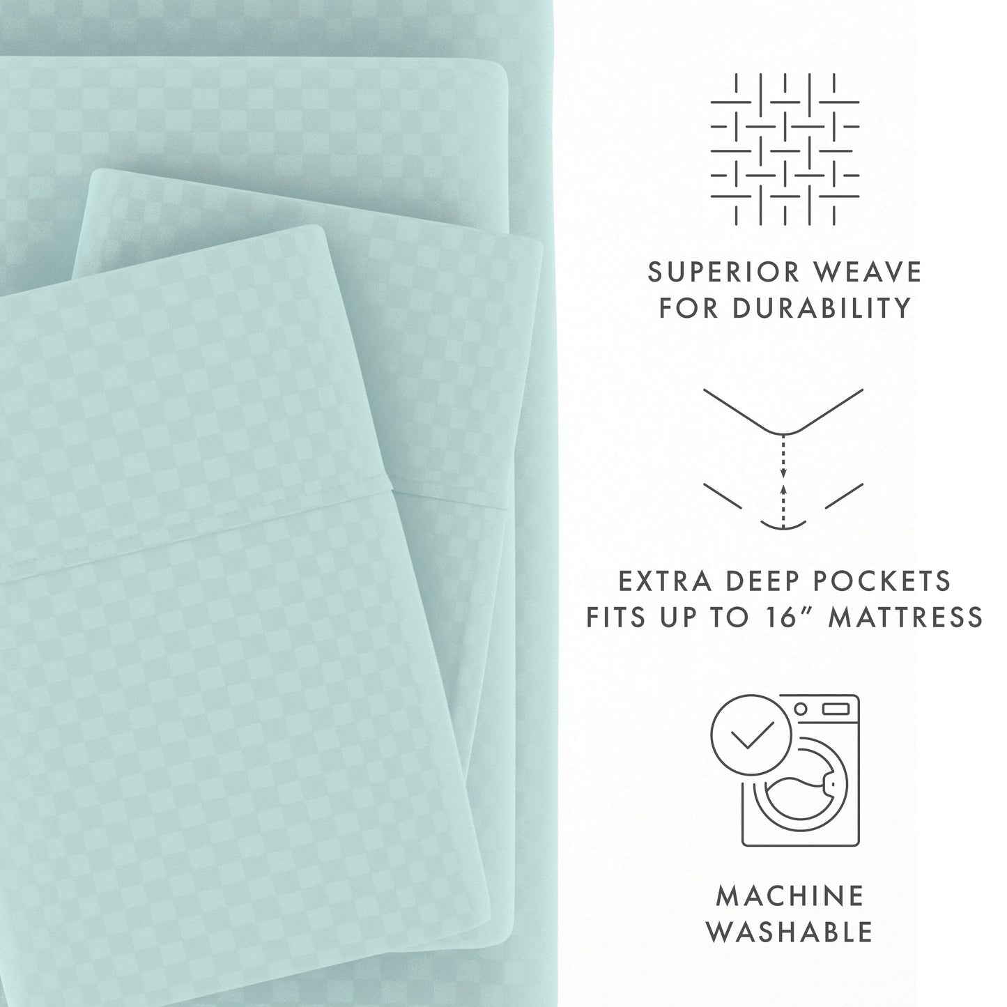 Ensemble de draps à poche profonde Soft Essentials doublement brossé à carreaux gaufrés, 4 pièces