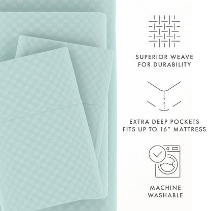 Ensemble de draps à poche profonde Soft Essentials doublement brossé à carreaux gaufrés, 4 pièces