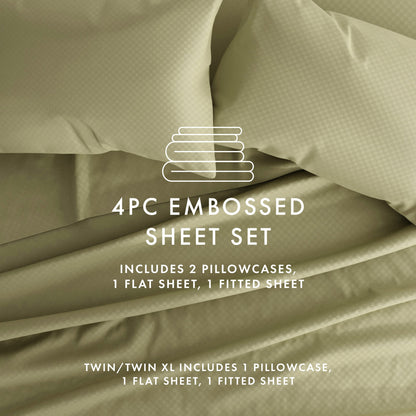 Ensemble de draps à poche profonde Soft Essentials doublement brossé à carreaux gaufrés, 4 pièces