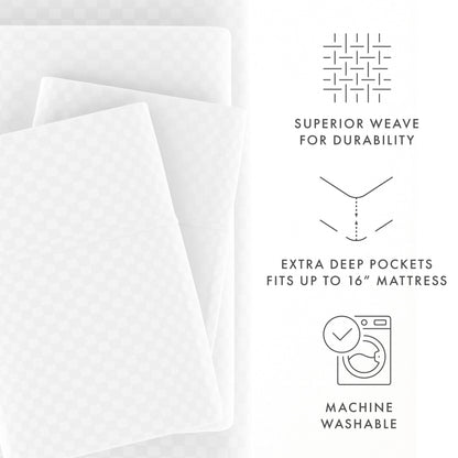 Ensemble de draps à poche profonde Soft Essentials doublement brossé à carreaux gaufrés, 4 pièces
