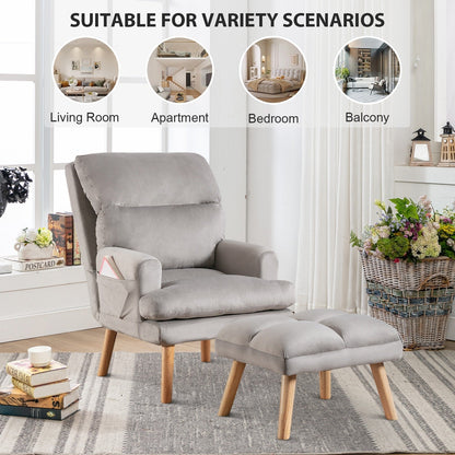 Fauteuil de salon décontracté en tissu doux avec dossier et pieds réglables