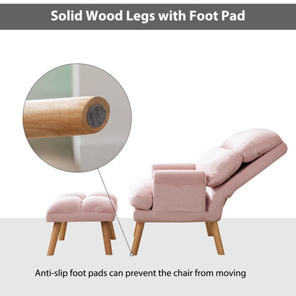 Fauteuil de salon décontracté en tissu doux avec dossier et pieds réglables