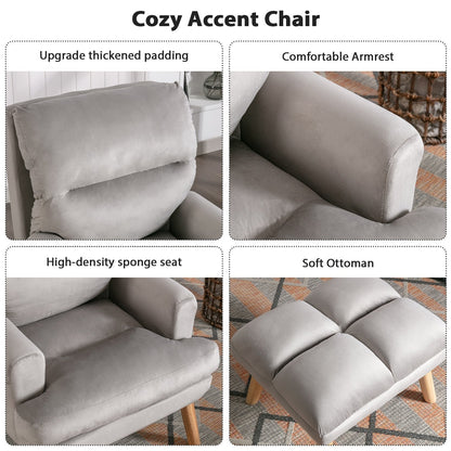 Fauteuil de salon décontracté en tissu doux avec dossier et pieds réglables