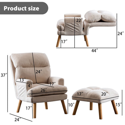 Fauteuil de salon décontracté en tissu doux avec dossier et pieds réglables