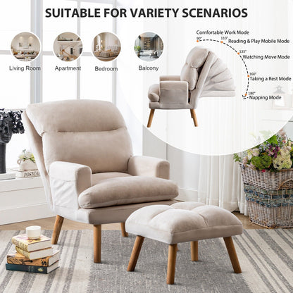 Fauteuil de salon décontracté en tissu doux avec dossier et pieds réglables