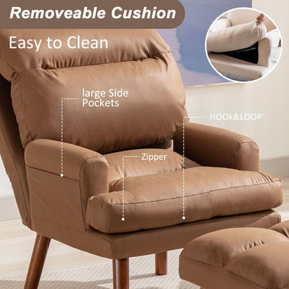 Fauteuil de salon décontracté en tissu doux avec dossier et pieds réglables
