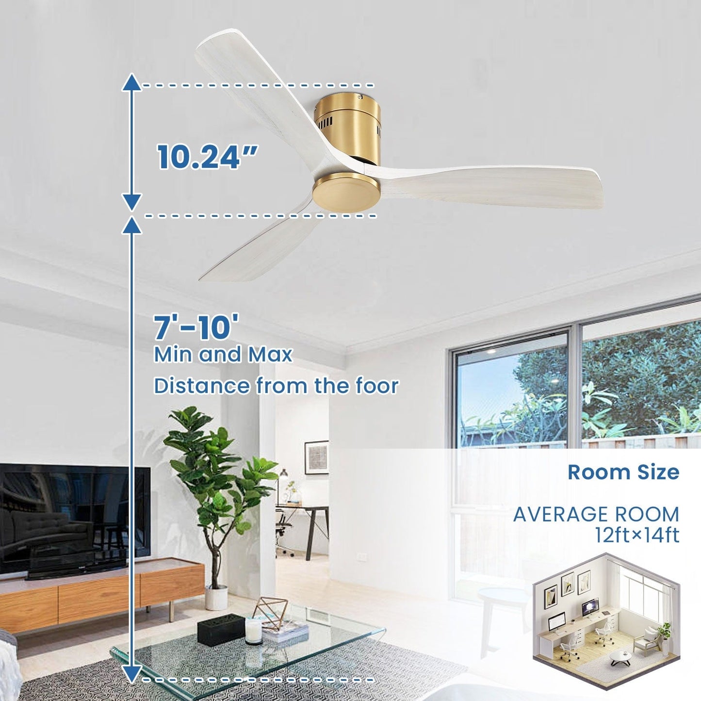 Ventilateur de plafond encastré Sofucor 52 pouces avec télécommande, moteur réversible et éclairage intégré en option