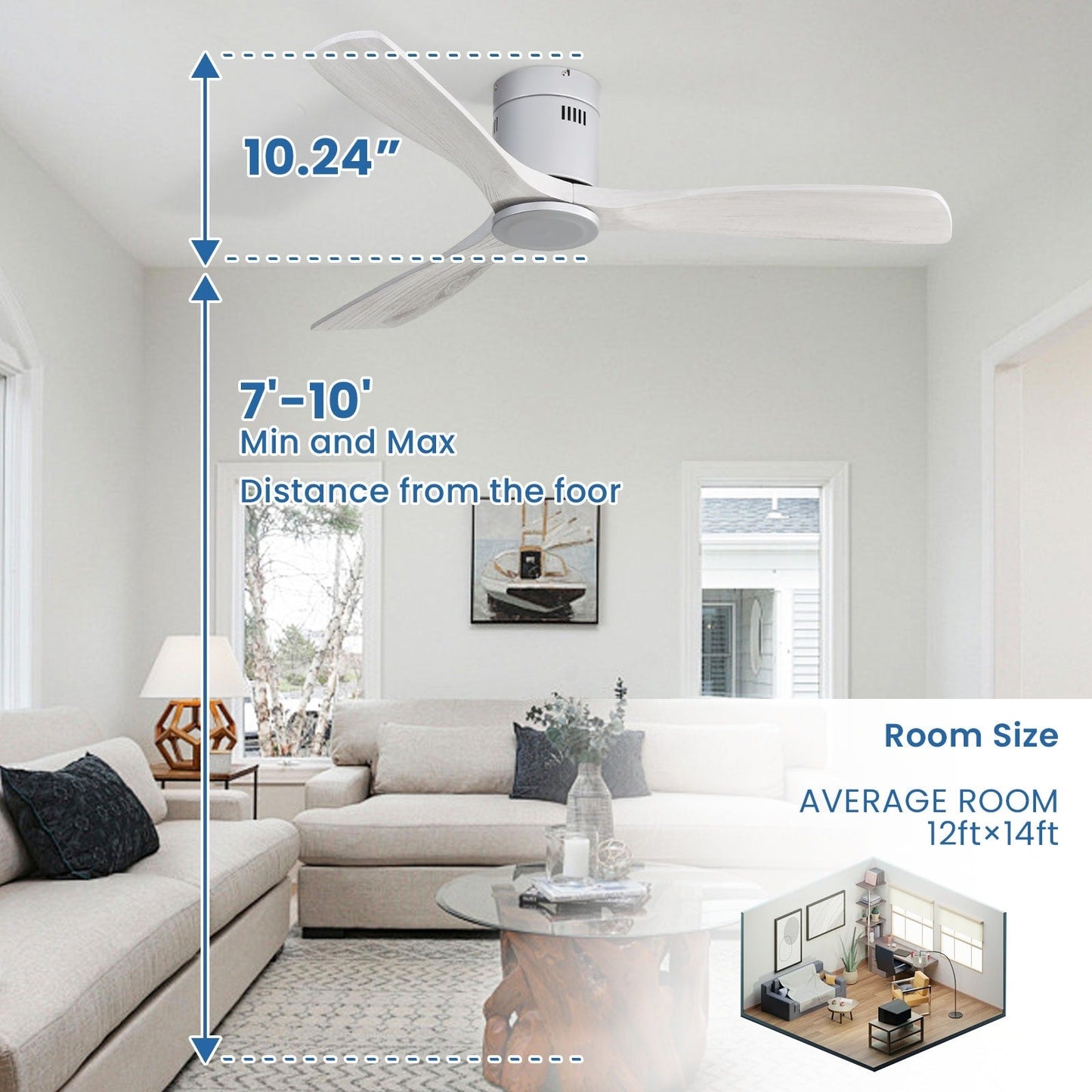 Ventilateur de plafond encastré Sofucor 52 pouces avec télécommande, moteur réversible et éclairage intégré en option