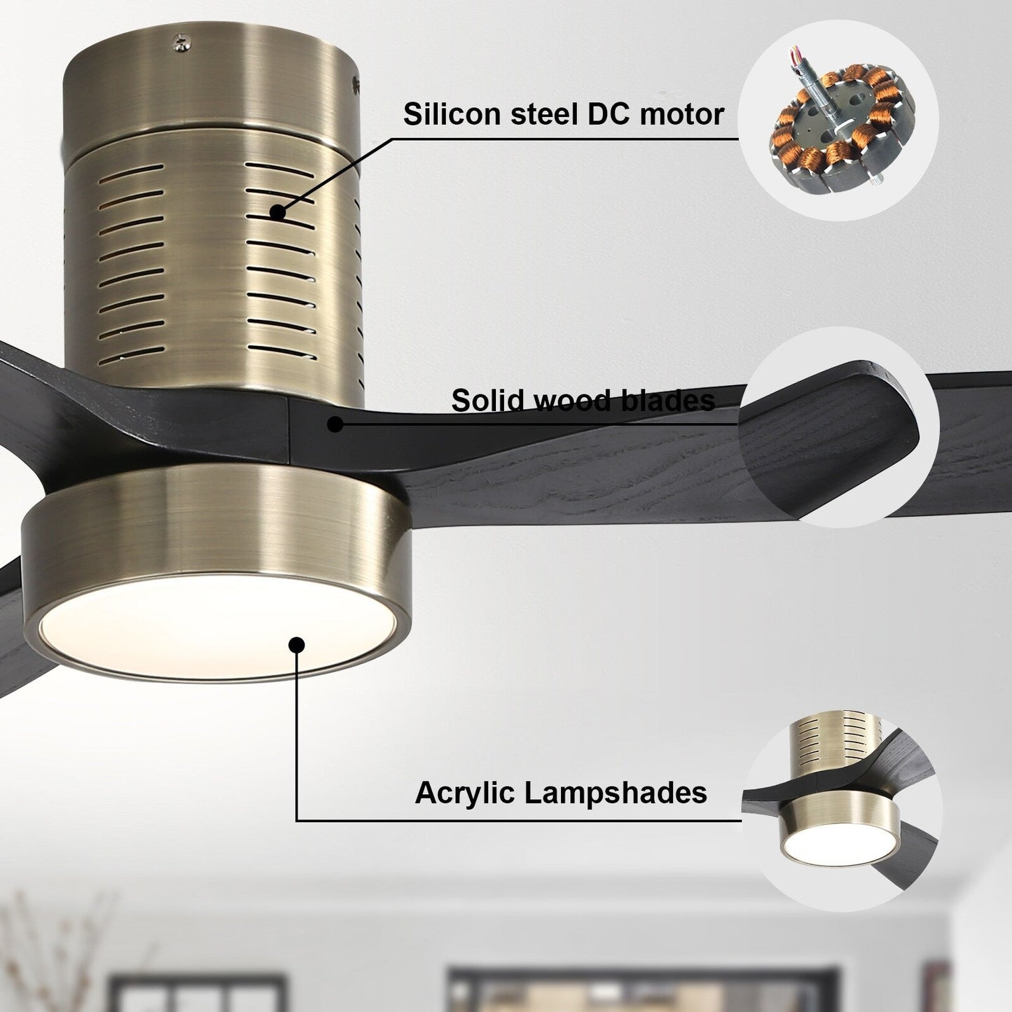 Ventilateur de plafond encastré Sofucor 52 pouces avec télécommande, moteur réversible et éclairage intégré en option