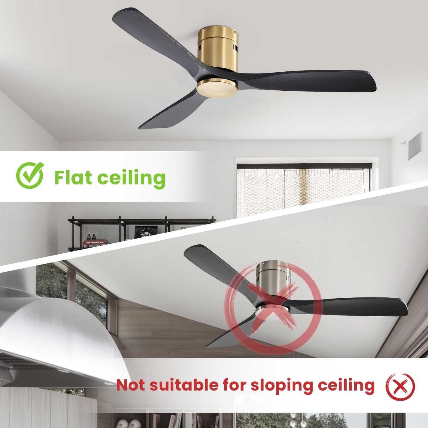 Ventilateur de plafond encastré Sofucor 52 pouces avec télécommande, moteur réversible et éclairage intégré en option