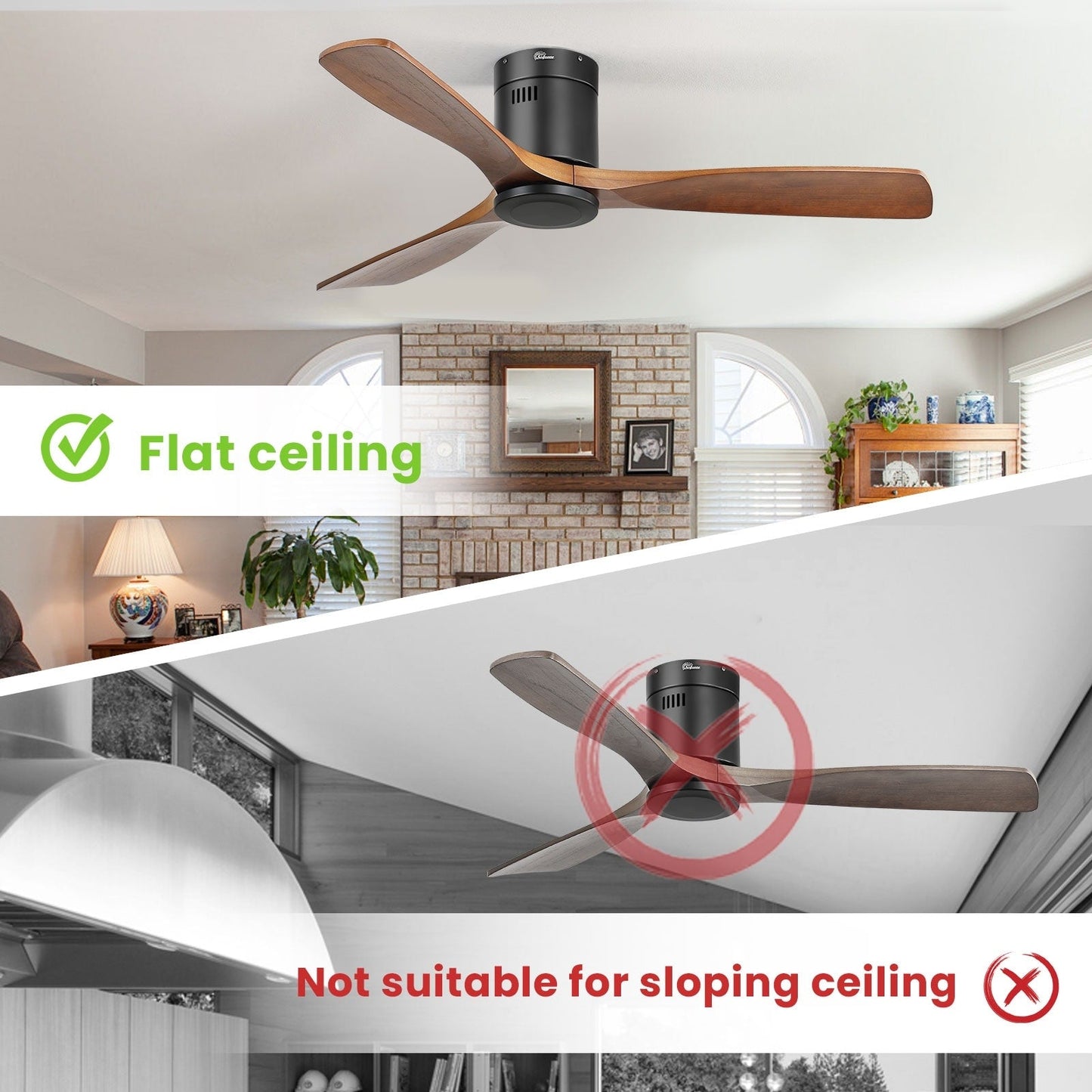 Ventilateur de plafond encastré Sofucor 52 pouces avec télécommande, moteur réversible et éclairage intégré en option