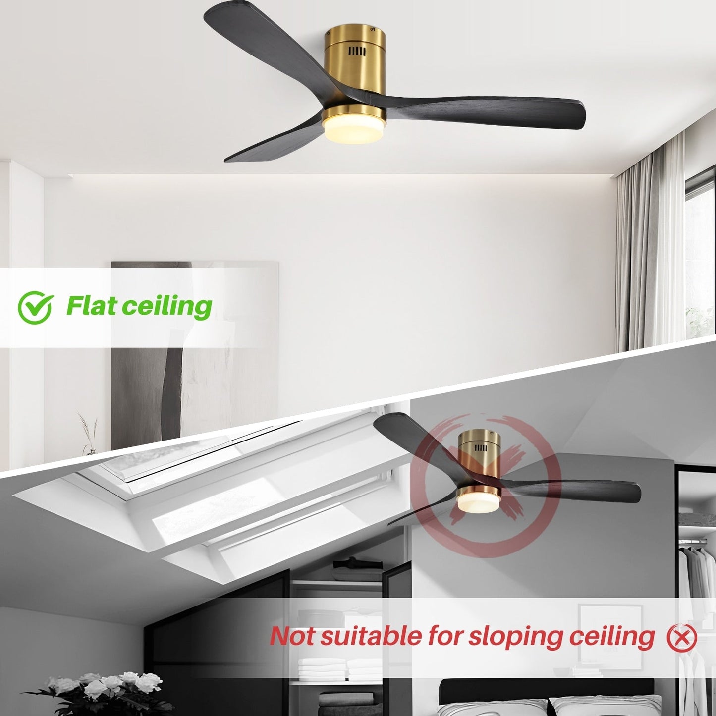 Ventilateur de plafond encastré Sofucor 52 pouces avec télécommande, moteur réversible et éclairage intégré en option