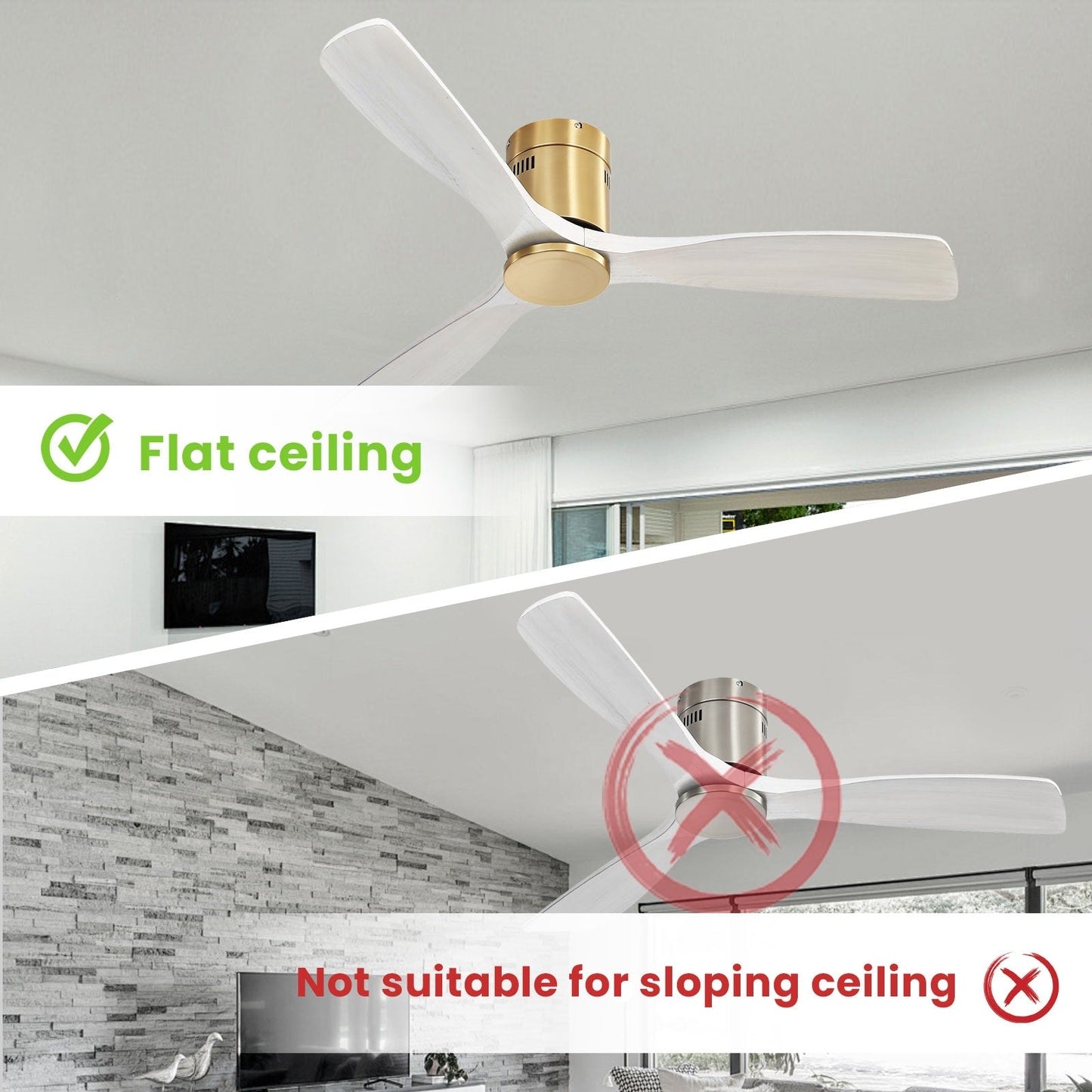 Ventilateur de plafond encastré Sofucor 52 pouces avec télécommande, moteur réversible et éclairage intégré en option