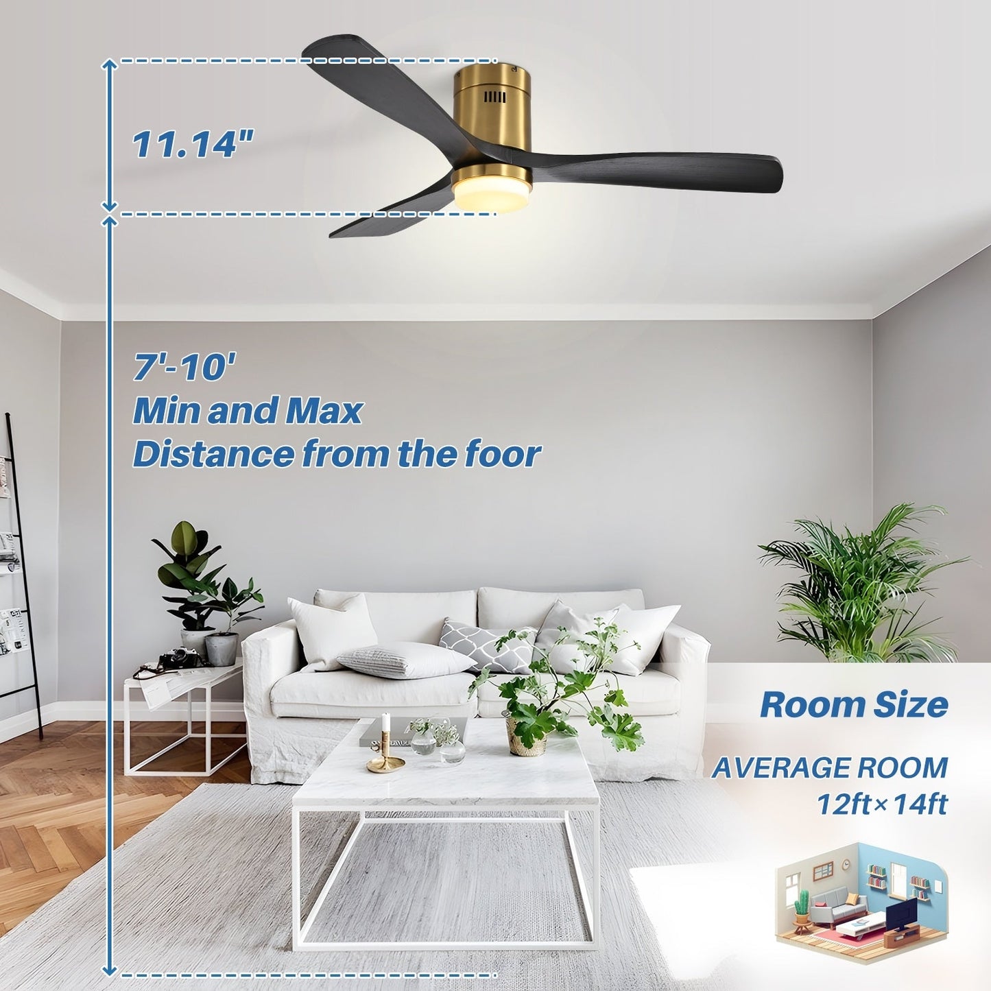 Ventilateur de plafond encastré Sofucor 52 pouces avec télécommande, moteur réversible et éclairage intégré en option