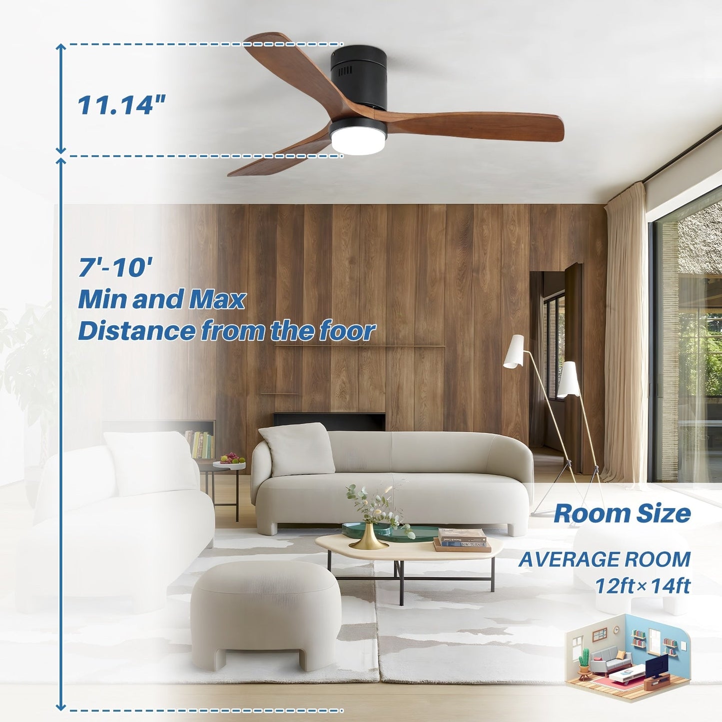 Ventilateur de plafond encastré Sofucor 52 pouces avec télécommande, moteur réversible et éclairage intégré en option