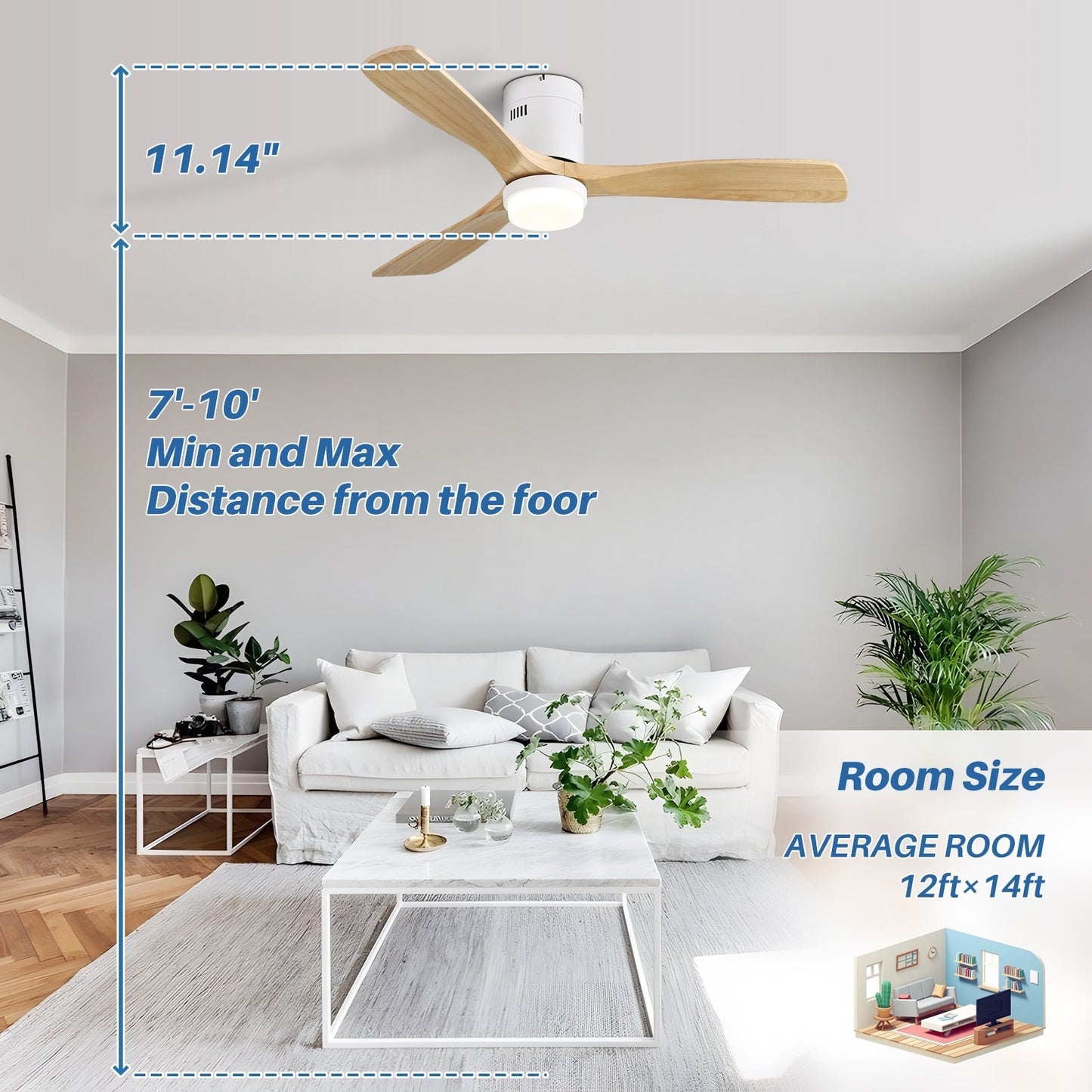 Ventilateur de plafond encastré Sofucor 52 pouces avec télécommande, moteur réversible et éclairage intégré en option
