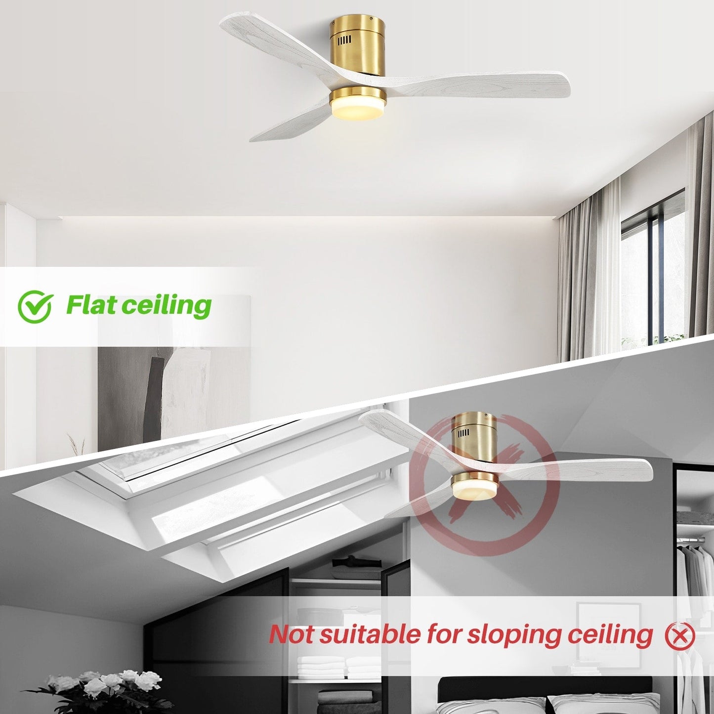 Ventilateur de plafond encastré Sofucor 52 pouces avec télécommande, moteur réversible et éclairage intégré en option