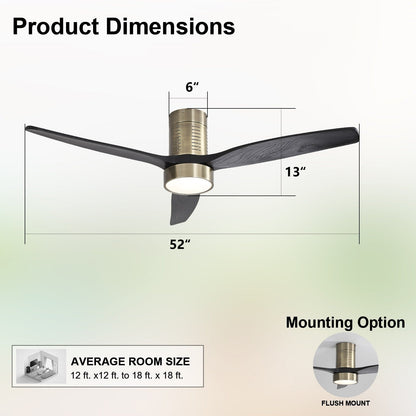 Ventilateur de plafond encastré Sofucor 52 pouces avec télécommande, moteur réversible et éclairage intégré en option