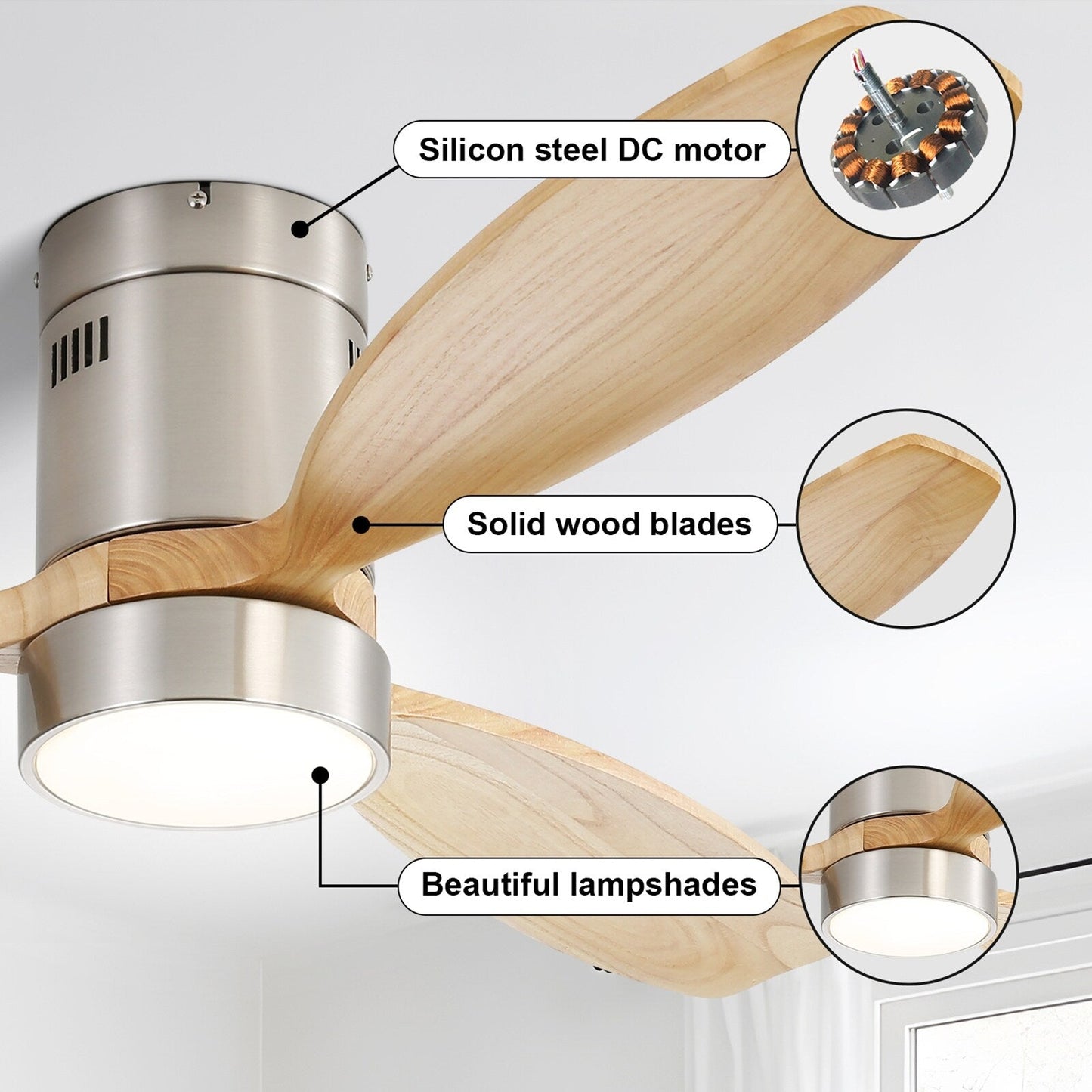 Ventilateur de plafond encastré Sofucor 52 pouces avec télécommande, moteur réversible et éclairage intégré en option