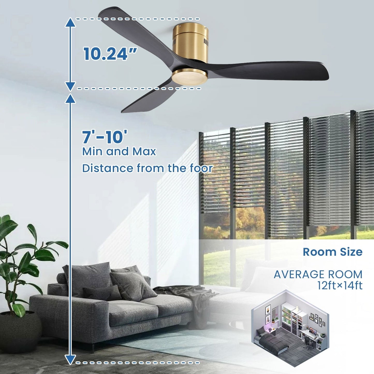 Ventilateur de plafond encastré Sofucor 52 pouces avec télécommande, moteur réversible et éclairage intégré en option