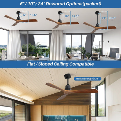 Ventilateur de plafond d'intérieur en bois Sofucor 52 avec télécommande et éclairage intégré en option