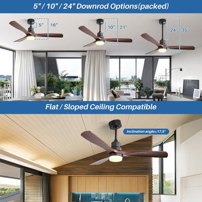 Ventilateur de plafond d'intérieur en bois Sofucor 52 avec télécommande et éclairage intégré en option