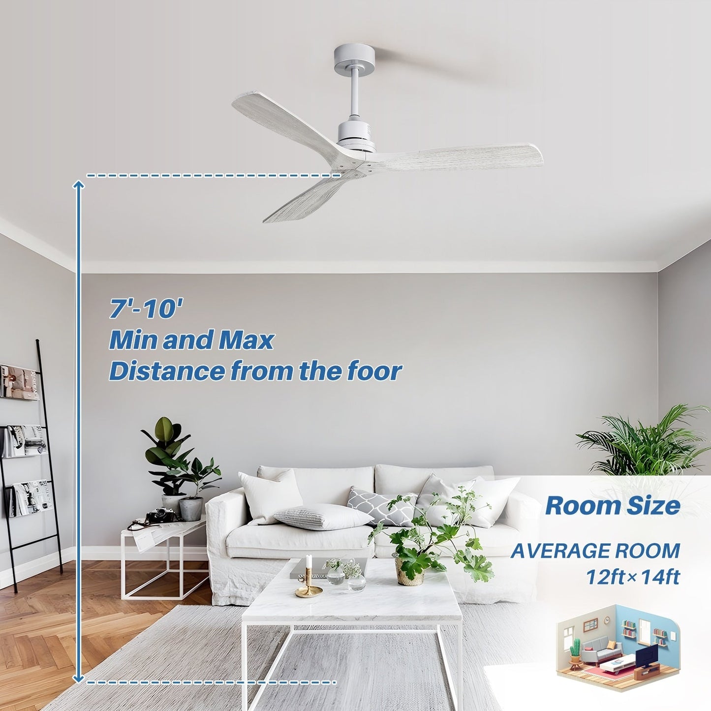 Ventilateur de plafond d'intérieur en bois Sofucor 52 avec télécommande et éclairage intégré en option