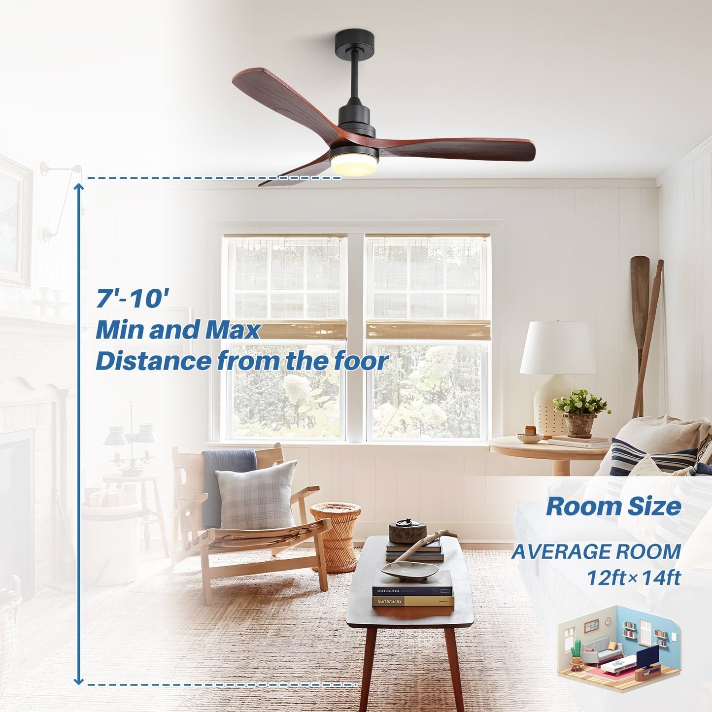 Ventilateur de plafond d'intérieur en bois Sofucor 52 avec télécommande et éclairage intégré en option