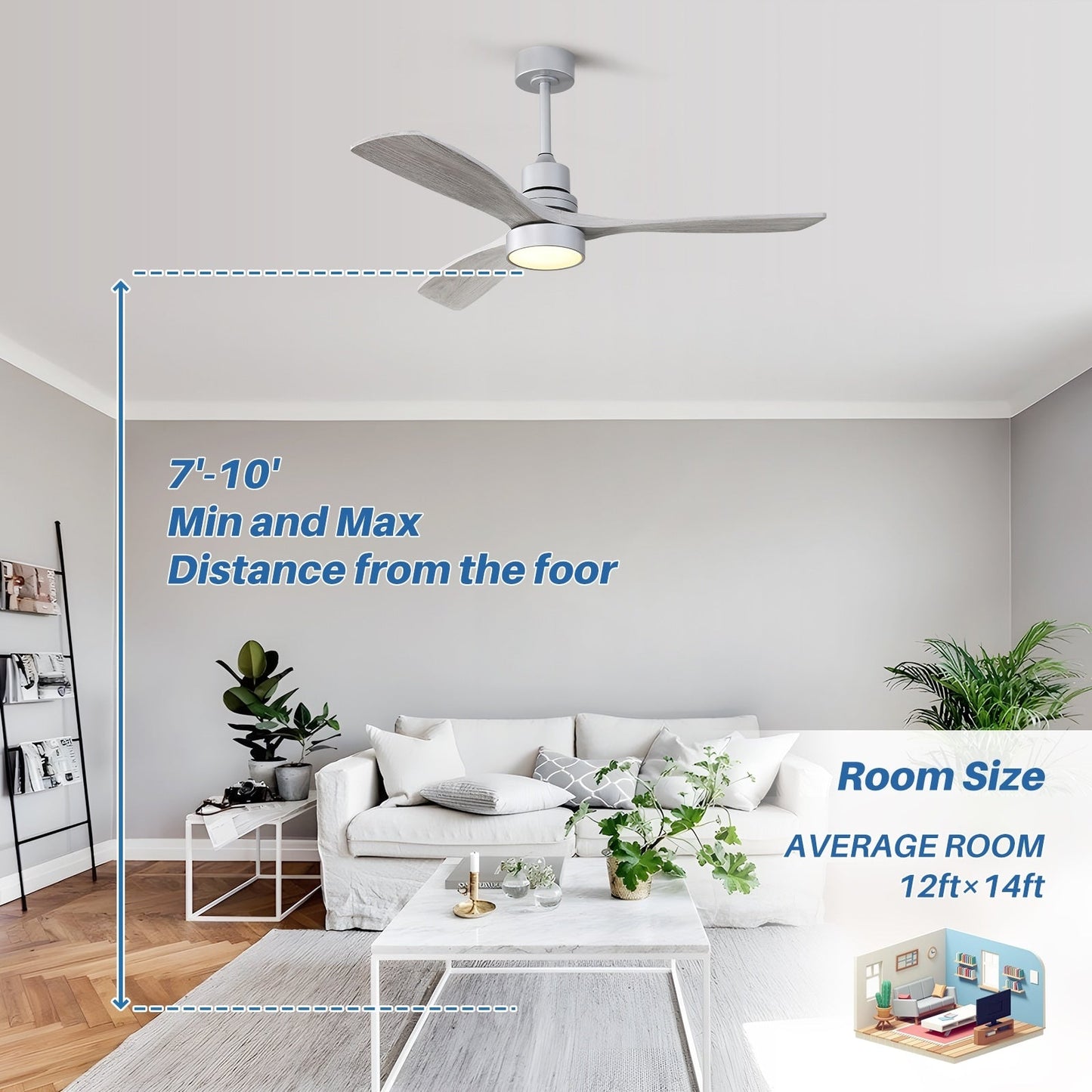 Ventilateur de plafond d'intérieur en bois Sofucor 52 avec télécommande et éclairage intégré en option