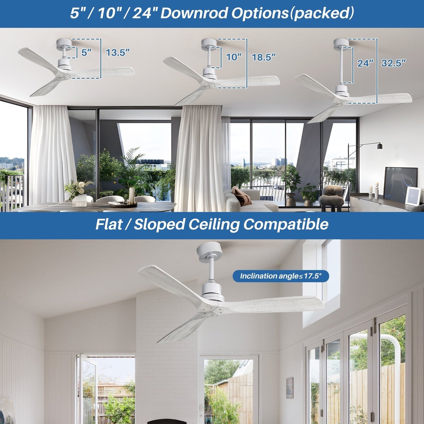 Ventilateur de plafond d'intérieur en bois Sofucor 52 avec télécommande et éclairage intégré en option