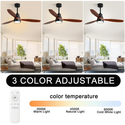 Ventilateur de plafond d'intérieur en bois Sofucor 52 avec télécommande et éclairage intégré en option