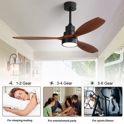 Ventilateur de plafond d'intérieur en bois Sofucor 52 avec télécommande et éclairage intégré en option